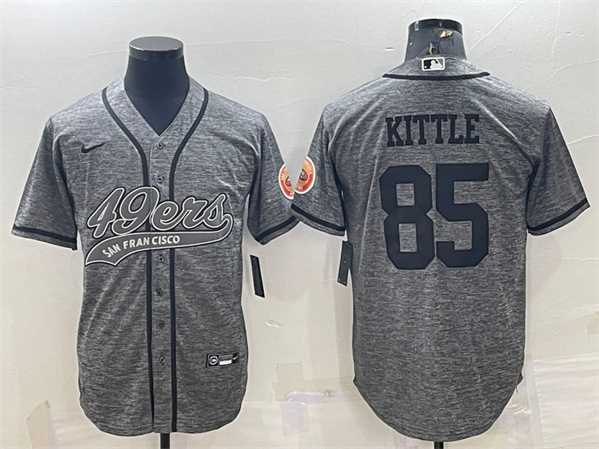 Mens San Francisco 49ers #85 George Kittle Gray With Patch Cool Base Stitched Baseball Jersey